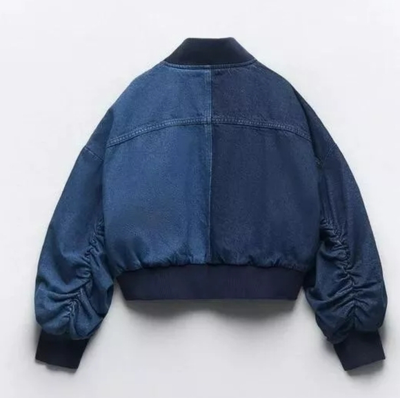 ZARA The Contrast Denim Bomber Jacket - Picture 2 of 13
